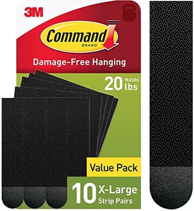 Command 20 lb XL 10 Pairs Heavyweight Picture Hanging Strips (20 Strips), Damage-Free Hangers for Picture Frames, No Tools Required, Ideal for Home Room Wall Decor, Black Adhesive