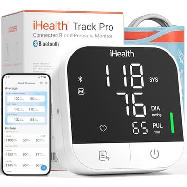 iHealth Track Pro Upper Arm Blood Pressure Monitor, Full-View LED Screen, Body & Cuff Detection, App-Enabled for iOS & Android, Adjustable Cuff Large Adults Arm Friendly