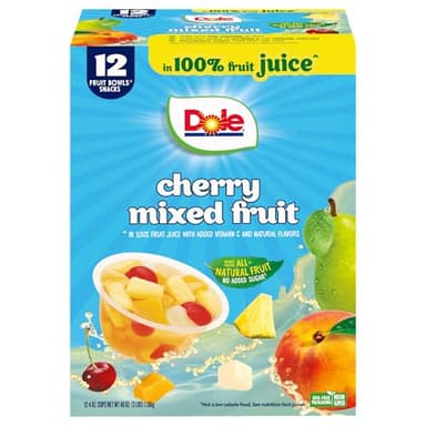 Dole Cherry Mixed Fruit Fruit Bowls Snack in 100% Fruit Juice 12 - 4 oz Cups