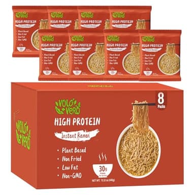 VOLO VERO High Protein (30g) Ramen Noodles Plain, 8 Pack Plant-Based Vegan Noodle | Sugar-Free, Low Fat, Non-Fried, Non-GMO, Egg & Dairy Free | Ready to Eat, Healthy Asian Meal Alternative