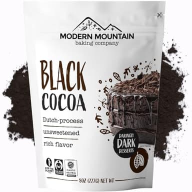 Black Cocoa Powder (8 oz) Bake the Darkest Chocolate Baked Goods, Achieve Rich Chocolate Flavor, Natural Substitute for Black Food Coloring, Dutch-Processed Cocoa Powder, Unsweetened, Extra Dark, Fair Trade Certified
