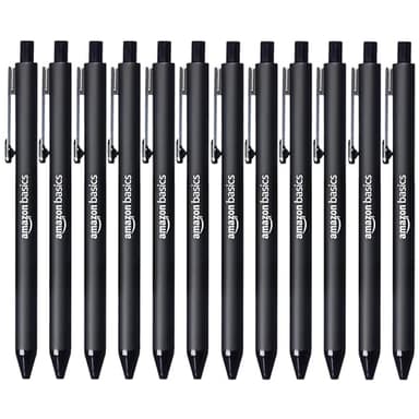 Amazon Basics Retractable Ballpoint Pens with Comfortable Grip for Smooth Writing, Black, Note-Taking, Office and School Supplies, 12-Pack