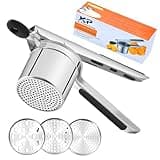 K-PamirZone Large 15oz Stainless Steel Potato Ricer – Heavy-Duty Food Press with 3 Discs for Effortless Mashed Potatoes, Baby Food, Gnocchi, Ergonomic Non-Slip Grip, Dishwasher Safe