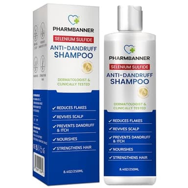 PHARMBANNER Anti-Dandruff Shampoo with Selenium Sulfide – Medicated Anti-Fungal Formula for Seborrheic Dermatitis & Folliculitis – Itchy, Flaky & Oily Scalp Relief – Menthol & Lavender Oil