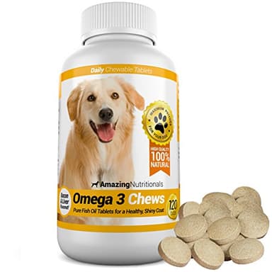 Amazing Omega 3 for Dogs - Fish Oil Supplement 120 Bacon Chews - Dog Vitamins for Itchy Skin Relief, Dry Skin, Shedding & Coat - Omega Fatty Acids EPA DHA - Made in USA