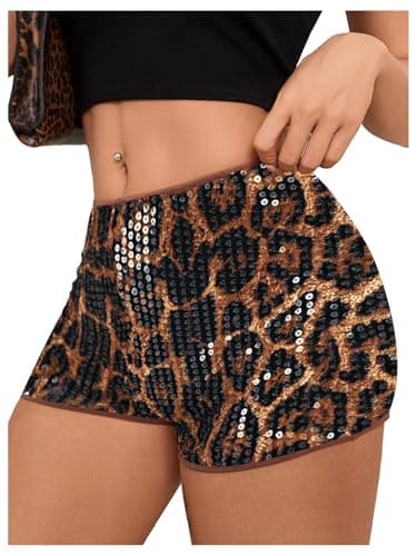 SOLY HUX Womens Cheetah Print Micro Shorts Leopard Y2k Mini Rave Outfits Brown Cheetah Small