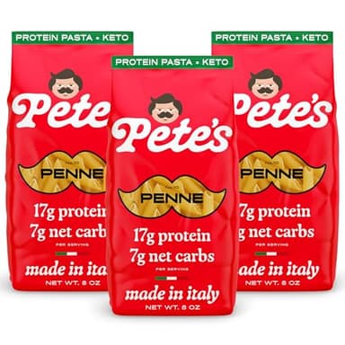 Low Carb, Protein Pasta | Penne with 17g Protein, 7g Carbs | Healthy, Keto Pasta Made in Italy | 3-Pack, 8oz - Pete’s Pasta