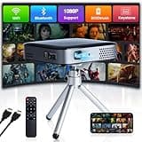 【3H Playtime】Mini Projector, Pocket DLP Portable Projector with Rechargeable Battery Speaker Tripod, 1080P Cookie Projector Support HDMI WiFI Bluetooth ,Outdoor Movie Projector