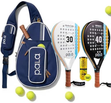 P.ala Premium Carbon Fiber Padel Racket Set - 2 Rackets + Bag Complete Bundle for Couples & Partners - All Skill Levels, includes can of Padel Balls.