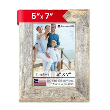 BARNWOODUSA Farmhouse 5x7 Picture Frame 1 1/2 inch Molding 100% Reclaimed Wood Rustic Natural Weathered Gray
