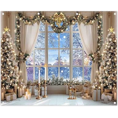 YCUCUEI 10x8ft Fabric Christmas Winter Window Photography Backdrop