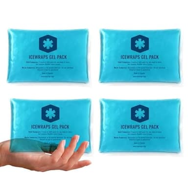 ICEWRAPS 5" x 7" Reusable Ice Packs for Injuries, Hot & Cold Pack for Pain Relief, Migraines, Arm, Leg & Back, Flexible Gel Compress, 4 Pack – FSA-HSA Eligible