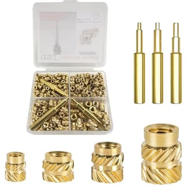 QSJ 300Pcs Threaded Inserts Set with Soldering Iron Tip Brass Heat Set Insert M2.5 M3 M4 Insert Nut for 3D Printed Plastic Materials