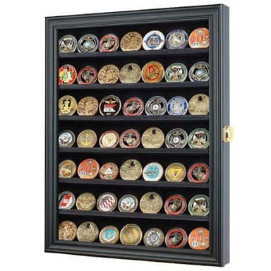 Military Challenge Coin Display Case Poker Chip Display Stand Rack Black Finish 98% UV Protection Compatible with Army Navy Air Force Marine Corps Honored Coins