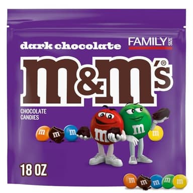 M&M'S Dark Chocolate Candy, Family Size Bulk Candy Chocolate, 18 oz Resealable Bulk Dark Bag