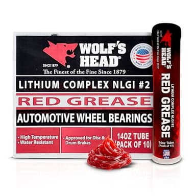 Wolf’s Head Red Grease NLGI #2 (836-88301-91) Premium Tacky Red Grease for Long-Lasting Lubrication, High Temp Protection & Heavy Duty Wheel Bearing/Chassis Use – Made in USA – 14 oz Tube, Pack of 10