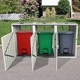 77 Cu.Ft Outdoor 3 Trash Cans Storage Bike Storage Shed, Horizontal Storage Cabinet Waterproof, Garbage Can Storage Bicycle Sheds & Outdoor Storage Clearance in Grey