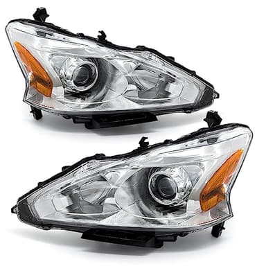 ADCARLIGHTS 2013 2014 2015 Nissan Altima Headlight Assembly Only fit 4Door Clear Lens Chrome Housing with Amber Reflector Headlamp Replacement Left and Right Pair(Does Not Fit Xenon/HID)（W/O Bulbs）