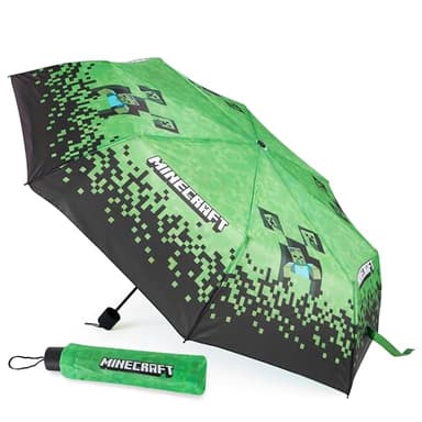 Minecraft Folding Umbrellas for Boys Girls Durable Compact Umbrella Windproof Travel Umbrella for Teens and Gamers (Black/Green)