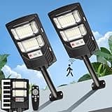 Solar Street Lights Outdoor Waterproof: 2 Pack LED Solar Dusk to Dawn Flood Light Outside 10000 Lumen Solar Powered Security Exterior Wall Mount Lamp Motion Sensor Remote Control for Yard Parking