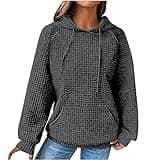 Ceboyel Women Waffle Knit Cute Hoodies Drawstring Pullover Sweatshirts Fashion Casual Sweaters Comfy Fall Clothes Outfits womens Sweatshirt Graphic Vintage Dark Gray S