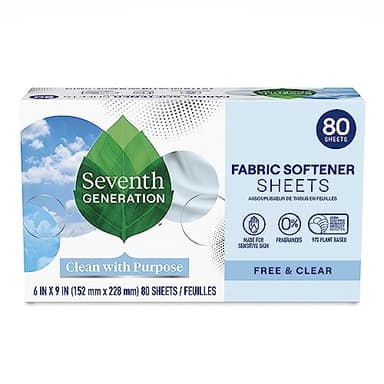 Seventh Generation Dryer Sheets Laundry Fabric Softener, Free & Clear Made for Sensitive Skin, 80 Sheets