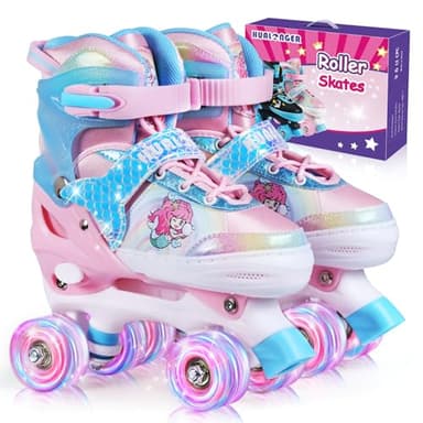 Hualonger Roller Skates,4 Size Adjustable Roller Skates Kids,Light-Up Wheels and Adorable Cartoon Designs, Multiple Layers of Protection for Girls and Boys,Suitable Indoor Outdoor