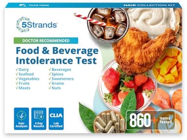 5Strands Food & Beverage Intolerance Test for Adults & Kids, 868 Items Tested, at-Home Sensitivity Testing, Hair Analysis, Gut Health Test, Results in 4 Days