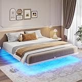Hasuit Floating Bed Frame King Size with LED Lights, Metal Platform King Bed, No Box Spring Needed, Easy to Assemble (King)