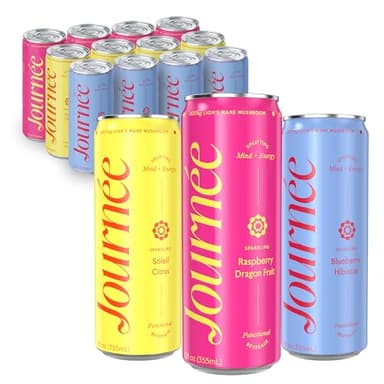 Journée Wellness Energy Drink, Natural Caffeine, Lion’s Mane, L-Theanine, 125 mg Caffeine, Real Fruit Juice, All Natural, 0 Added Sugar, Cognition, Immunity - Variety Pack - Pack of 12