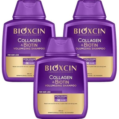 BIOXCIN Collagen Biotin Shampoo Anti-Hair Loss for All Hair Types Volumizing Herbal Formula 3-Pack 300 ML