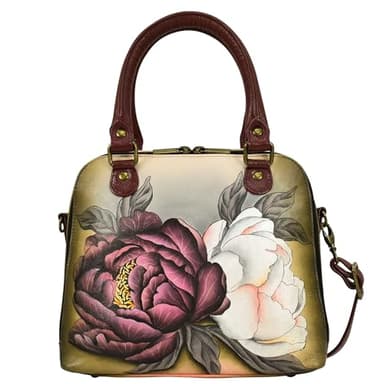 Anna by Anuschka Women's Hand-Painted Genuine Leather Double Zip Organizer Satchel - Floral Grace