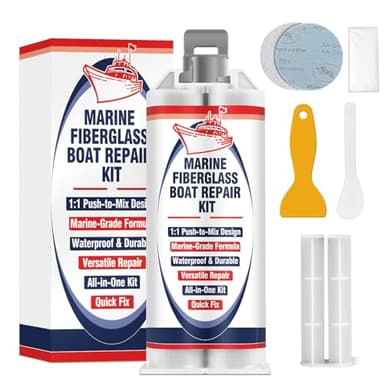 Marine Fiberglass Repair Kit for Boats, Gel Coat Repair Kit for Boats, with Epoxy Filler for Fiberglass, Acrylic, Porcelain, Gelcoat Repair Kit Fix Holes, Chips, Scratches, Deep Cracks (White)