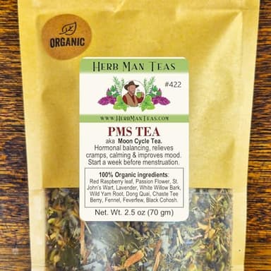 MOON CYCLE PMS TEA – Monthly Cycle & PMS Support – Organic Loose Leaf – by Master Herbalist Khabir | Red Raspberry Leaf, Chaste Tee Berry & Dong Quai