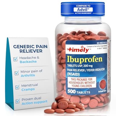 TIME-Cap Labs 500 Tablets Ibuprofen 200mg Coated - Pain Reliever & Fever Reducer (NSAID) for Adults, Helps with Headache, Back Pain, Muscle Aches, Toothaches, Menstrual Cramps & Minor Arthritis Pain