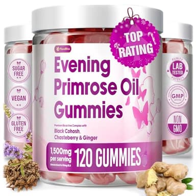 FloraBliss 120 Evening Primrose Oil Gummies | 1500mg | with Black Cohosh, Chasteberry, Ginger Extract for Daily Women's Wellness Support | Vegan, Non-GMO, Sugar-Free