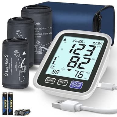 Blood Pressure Machine Upper Arm, 3 Size Cuffs, Small 7"-9", Medium/Large 9"-17" and Extra Large XL Cuff 13"-21", Accurate Automatic Digital BP Cuff Home Use, Large Backlit BP Monitor 3-User 1500 Mem