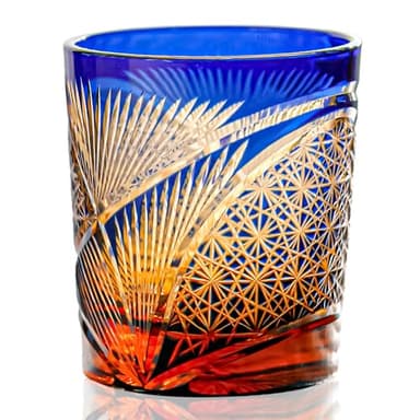SANMENMO Japanese Style Glass Whiskey Tumbler – Handcrafted Crystal Bourbon Glass, 8.5 Oz| Edo Tokyo Kiriko Inspired Design| Old Fashioned Glass, Valentine’s Day Gift for Him or Her