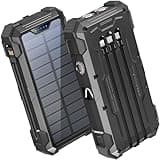 GOODaaa Power Bank Portable Charger 42800mAh Built in 4 Cables and Thermometer 15W Fast Charging Power Bank Five Outputs Three Inputs Solar Charger Power Bank, SOS/Strobe/Strong Flashlights, Carabiner