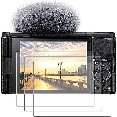 PCTC 3 Packs Tempered Glass Screen Protector Compatible with Sony ZV-E10 ZV-1 ZV-1M2 ZV1M2 ZVE10 ZV1 ZV-1F ZV1F Cover,0.3mm 9H Hardness Tempered Glass Flim Against[Not Fit for ZV-E10II]