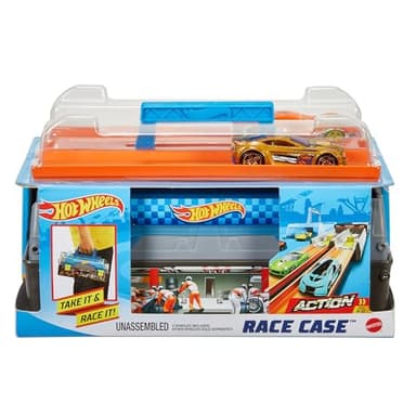 Hot Wheels Toy Cars & Track Set, Race Case Playset with 2 Vehicles in 1:64 Scale, Dual Launcher for Side-By-Side Racing & Portable Storage Container