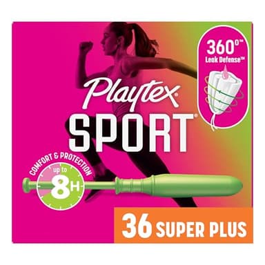 Playtex Sport Tampons Super Plus Absorbency, Fragrance-Free - 36ct | Super Plus Tampons for Women, Feminine Care, Playtex Tampon with 360 Leak Defense