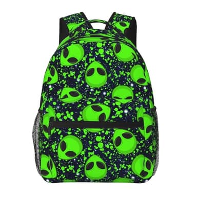 UEQIKI Alien Sky Green Lightweight Travel Backpack With Zipped Front Pocket Printed Laptop Bag Fashion Casual Daypack For Work, Hiking, Camping Unisex