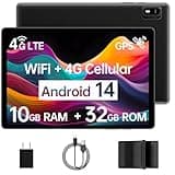 Android 14 Tablet with Sim Card Slot Unlocked Cellular Tablets 10GB+32GB with Protective Case 10 inch Tablet with GPS 2.0GHz Processor 8MP Camera and 1TB TF Expandable 2.4G/5G WiFi BT5.0