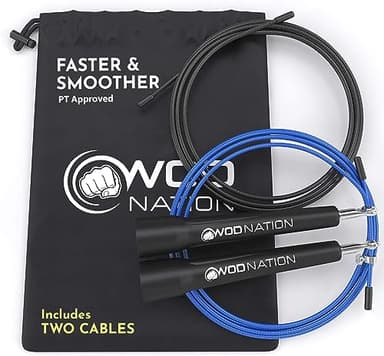 WOD Nation Jump Rope - Black Alloy Steel, Adjustable Length - Speed Jump Rope for Men & Women - Boxing & MMA Home Workout Equipment - Gym Fitness Equipment & Cardio Gear