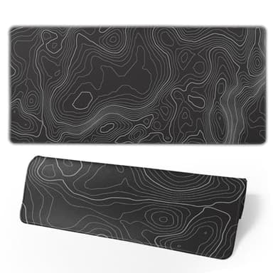 Topographic Contour Extended Big Mouse Pad Large,Gaming Mouse Pad Desk Pad,31.5×11.8 Inch Long Computer Keyboard Mouse Mat Mousepad with 3mm Non-Slip Base and Stitched Edge for Gaming and Office