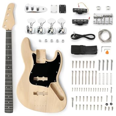 Ktaxon DIY Electric Guitar Kit, 46Inch DIY Bass Guitar Kit with Mahogany Body, Solid Wood Fingerboard and Maple Neck, Easy Installation & All Accessories Included to Build Your Own Guitar(Kjazz)