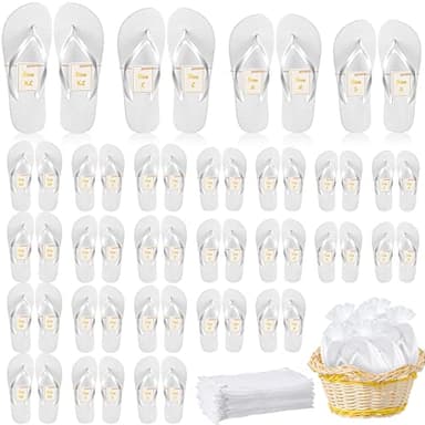 Unittype 24 Pairs Flip Flops Bulk for Wedding Guest Slippers Wedding Flip Flops with Cards Bags for Pool Beach Party(White)