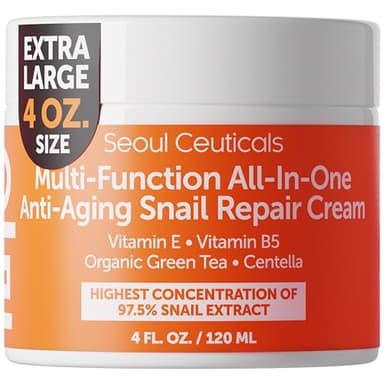SeoulCeuticals Large 4oz 97.5% Snail Mucin Moisturizer Cream Korean Skin Care Day & Night Snail Repair for Face - K Beauty Anti Aging Facial Skincare