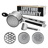 YumRico Potato Ricer 15 oz - Large Potato Masher Stainless Steel & Mashed Potatoes Tool - Stainless Steel Potato Masher with 3 Interchangeable Disc - Masher Kitchen Gadgets